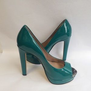 Vince Camuto Aqua Blue Patent Leather Peep Heels